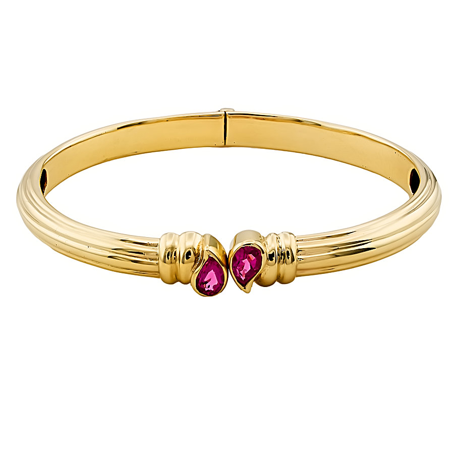 9ct Gold Pink Topaz Hinged Bangle